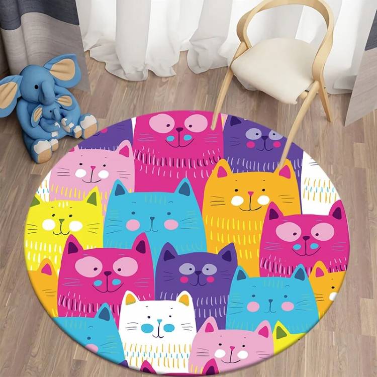 Декоративный красочный ковер с рисунком мультяшного кота, круглые коврики для гостиной, напольный коврик, нескользящий коврик для детей