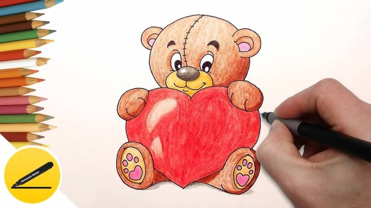 How to Draw a Bear with a Heart ❤ Draw pictures for Valentine Valentine