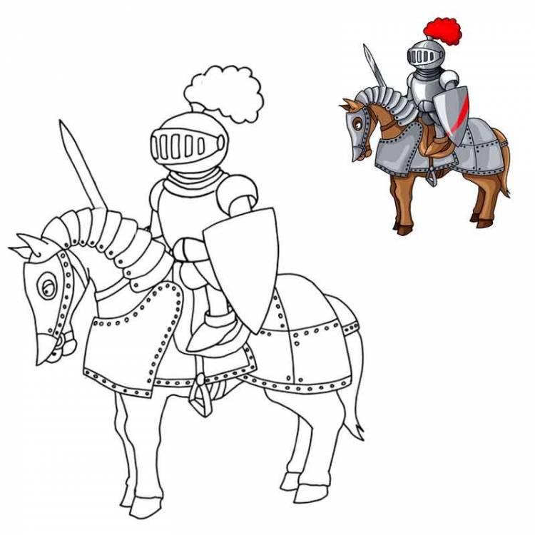 Детский рисунок рыцарь на коне 
