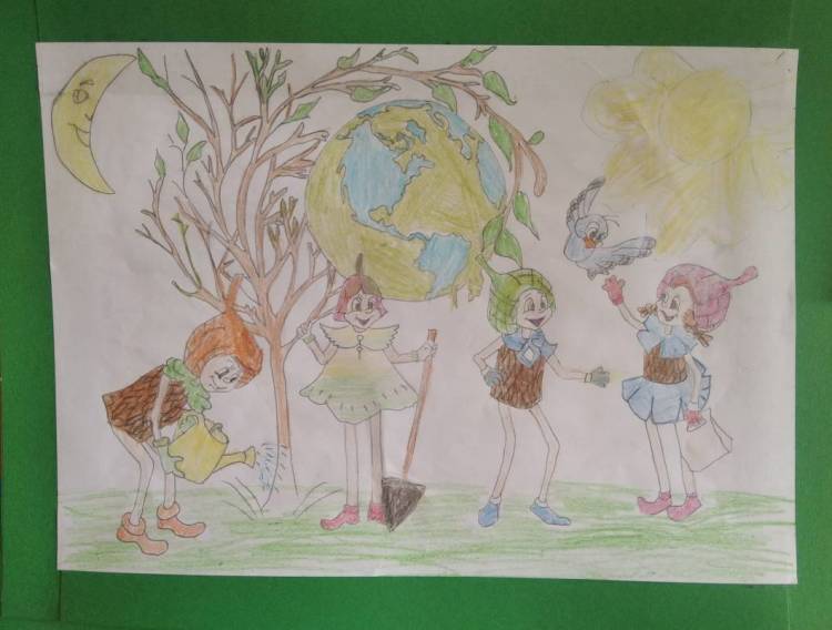 Рисунок воском и карандашом « Мы друзья твои, природа!»