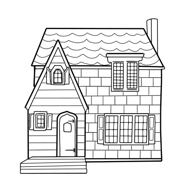 Ручной рисунок двухэтажного дома здание в стиле векторных каракулей для раскраски страницы