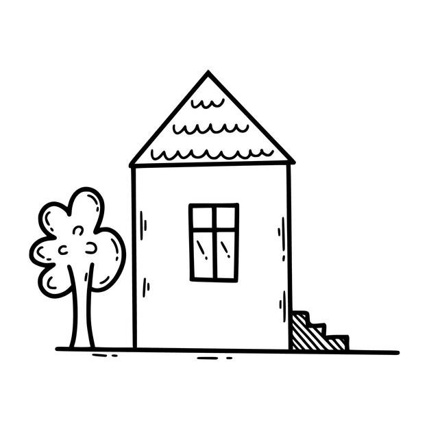 Симпатичный дом-каракули эскиз иллюстрации вручную рисунок с контурной линией