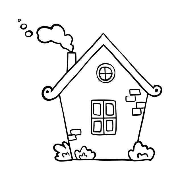 Ручной рисунок векторного дома с дымоходом симпатичное сельское здание, изолированное на белой иллюстрации doodle