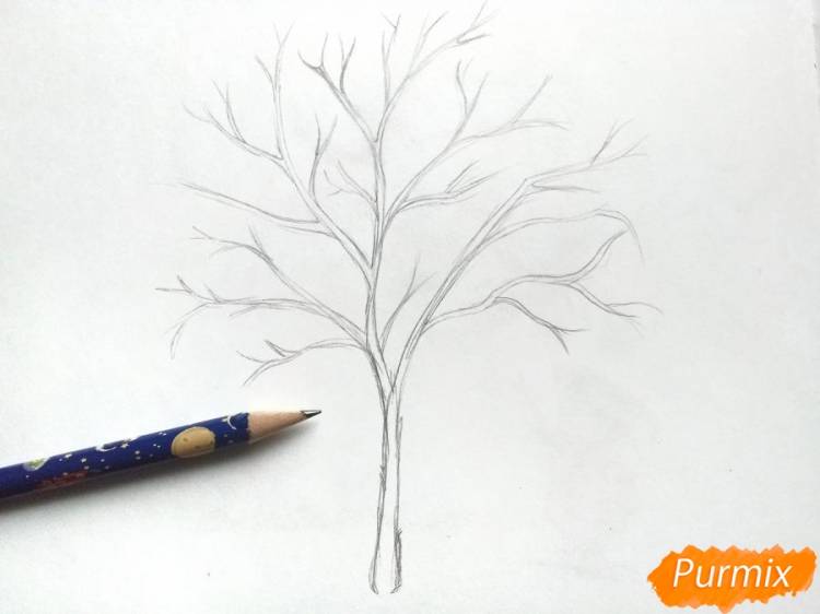 Как нарисовать зимнее дерево поэтапно
