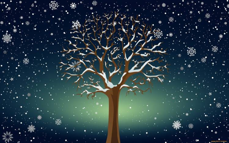 Картинки деревья в снегу нарисованные 