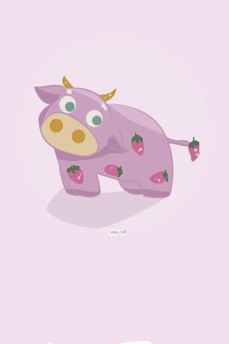 милый рисунок розовая корова, strawberry milk cow