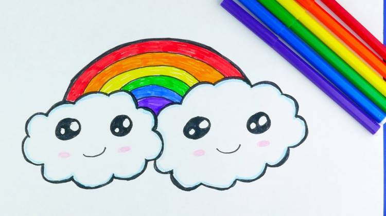 Как нарисовать радугу и тучки (облака)