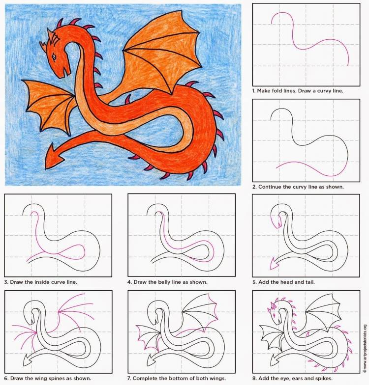 Китайский дракон рисунок простой поэтапно 