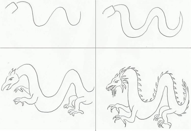 Поэтапное рисование дракона для детей