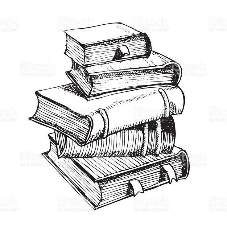 vector hand pen drawing of pile of books