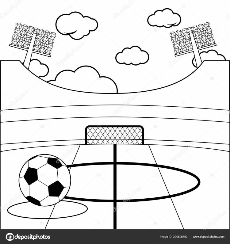 Футбольный Стадион Футбольный Мяч Черно Белая Раскраска Векторное изображение ©stockakia