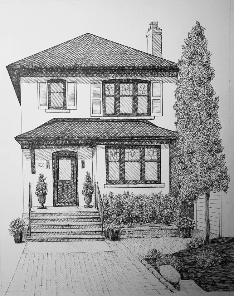 Красивый дом рисунок карандашом
