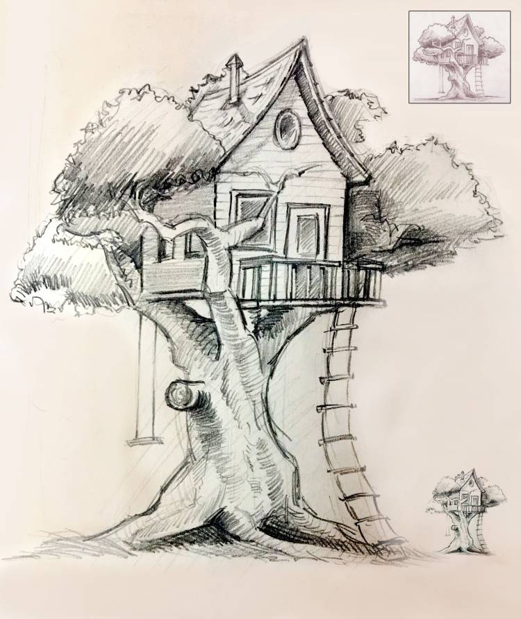 Красивый дом рисунок карандашом