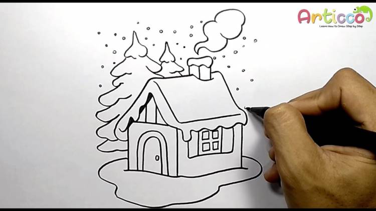 Как нарисовать зимний домик