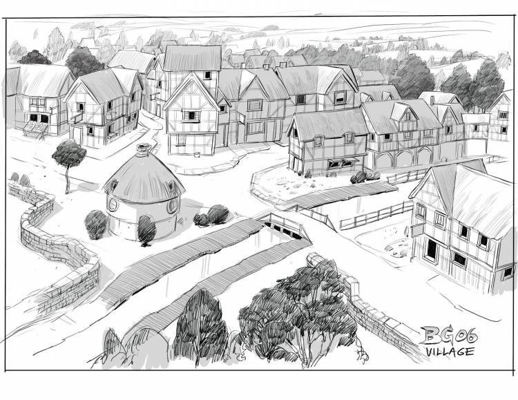 Средневековая деревня рисунок карандашом