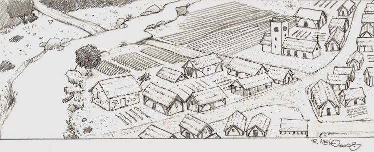 Средневековая деревня рисунок карандашом