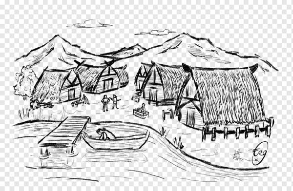 Средневековая деревня рисунок карандашом 
