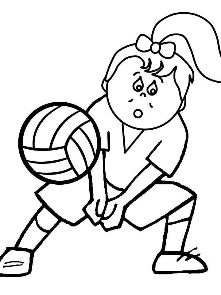 Спорт, девочка играет в волейбол, мяч, отбить мяч, подача Раскраски для детей мальчиков