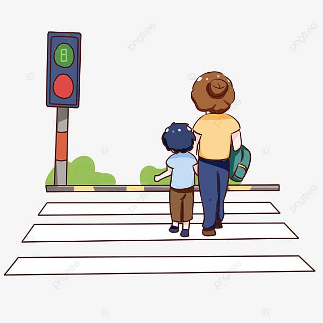 рисованный мультфильм безопасный переход через дорогу детей через дорогу в ожидании светофора орнамент PNG , ручная роспись Q версия, симпатичный персонаж, безопасность дорожного движения PNG картинки и пнг PSD рисунок для бесплатной