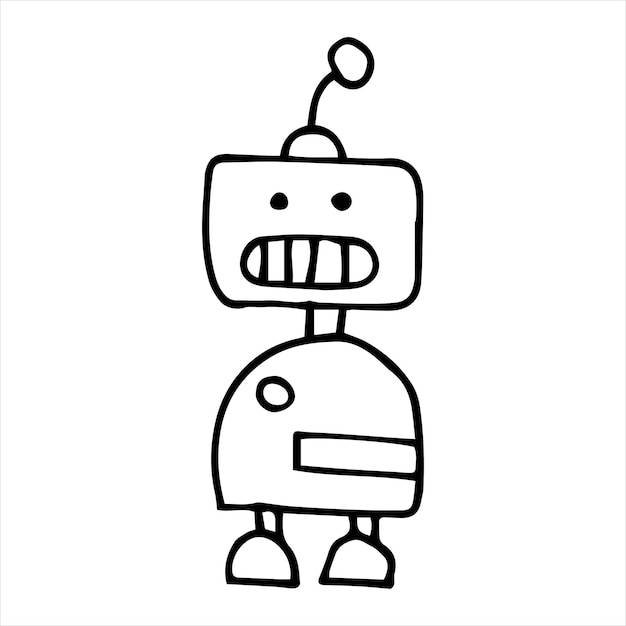 Рисунок в стиле каракули милый робот простой рисунок линии смешного робота