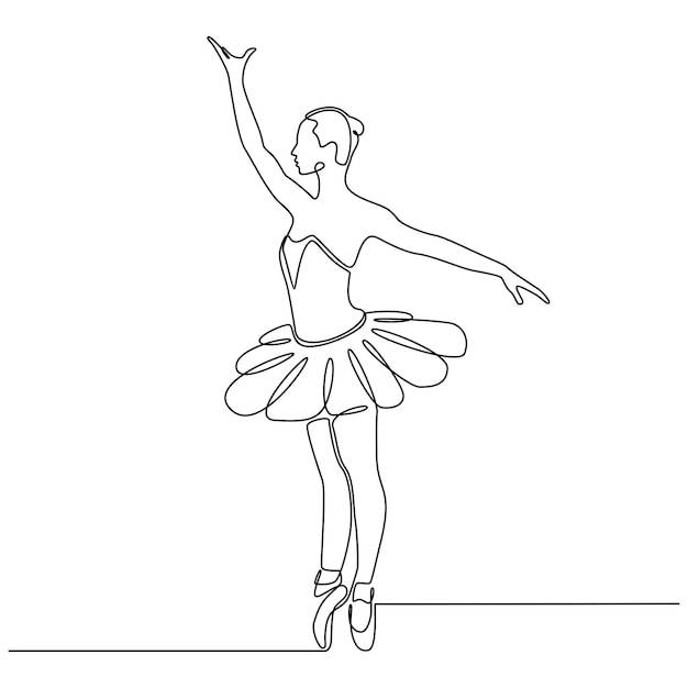 Непрерывный рисунок линии профессиональной балерины в юбке-пачке векторная иллюстрация