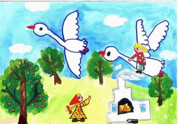 Сказка гуси лебеди рисунки детей