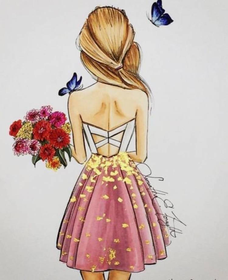 Девушка в летнем платье рисунок