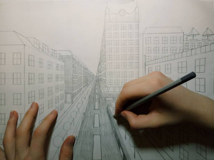 Рисуем линейную перспективу улицы