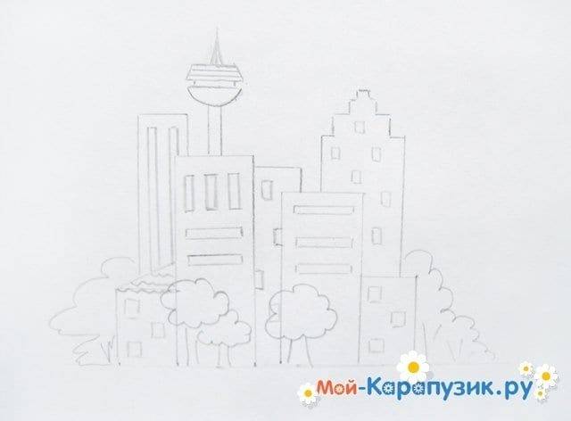Как нарисовать город карандашом поэтапно