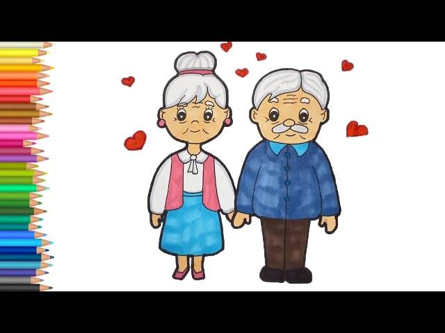 Как нарисовать бабушку и дедушку Рисунок ко дню пожилого человека