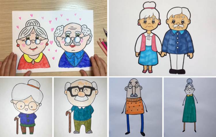 рисунок бабушки и дедушки карандашом