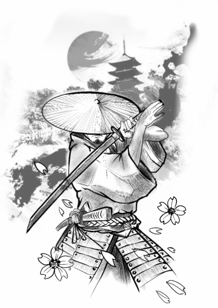 Японский самурай рисунок карандашом