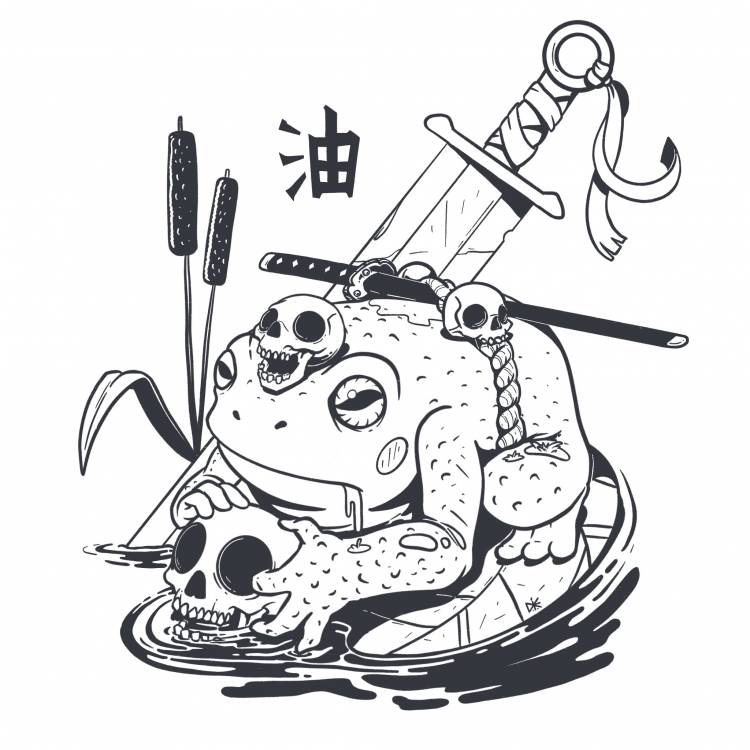 Процесс рисования лягушки самурая (Procreate)
