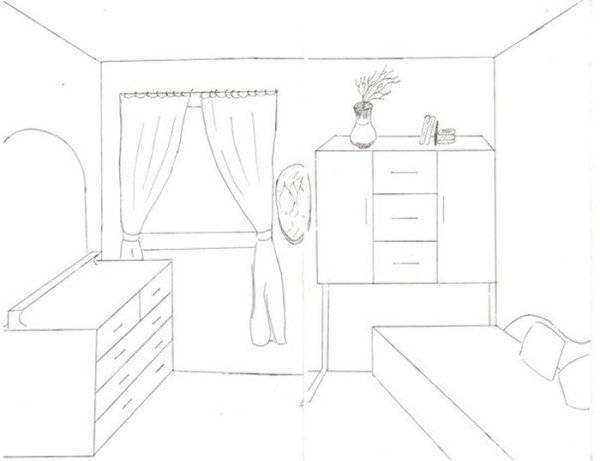 Рисунок на тему моя комната карандашом 