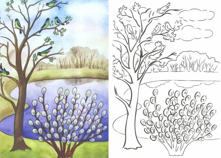 Рисунки для срисовки на тему весна