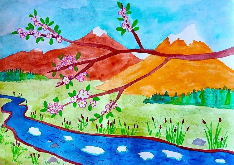 Рисунки весенних пейзажей для детей