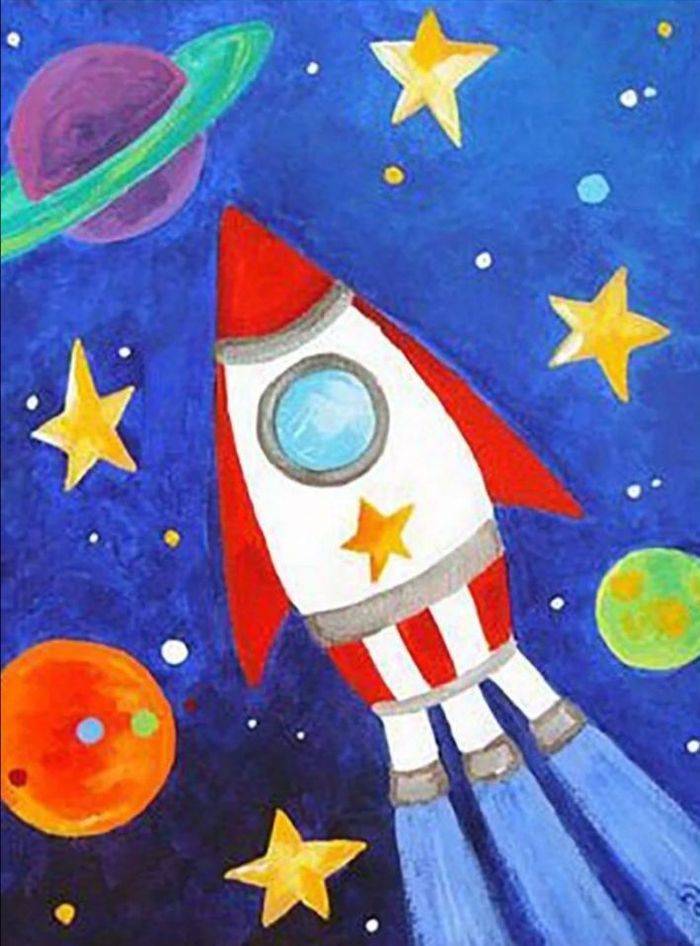 Рисунки космоса карандашами и красками для школы и детского сада