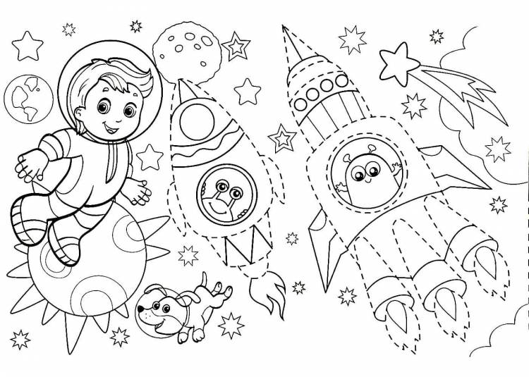 Раскраски День космонавтики распечатать или скачать бесплатно в формате PDF