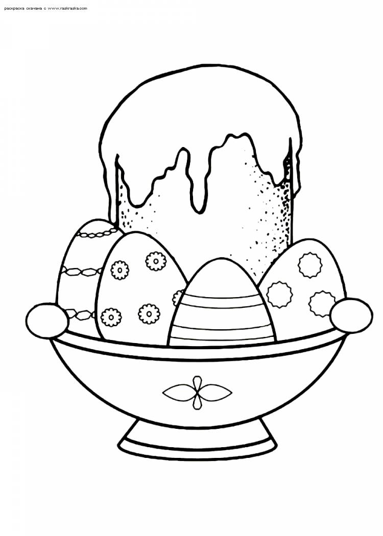 Раскраска Угощение на Пасху (пасха, кулич, яйца)