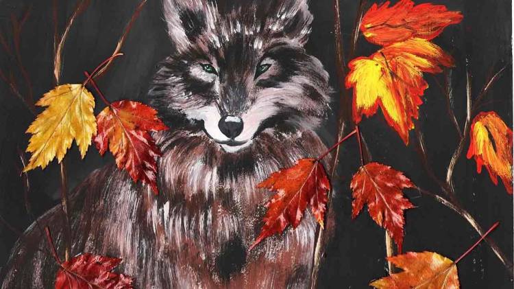 Как нарисовать волка в чаще леса гуашью