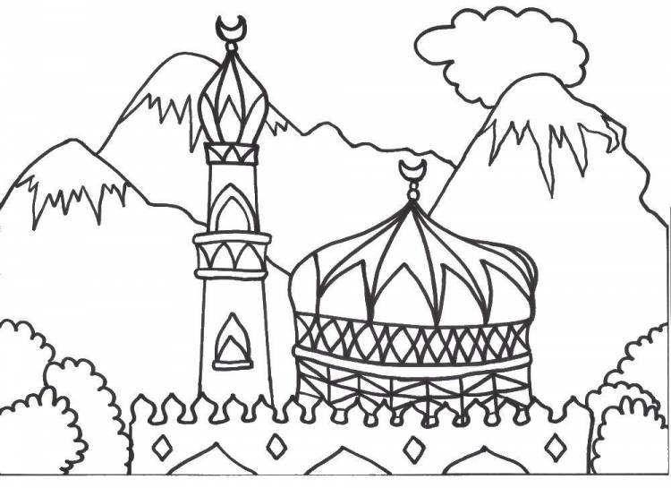 Раскраски Раскраска Мечеть Коран, скачать распечатать раскраски