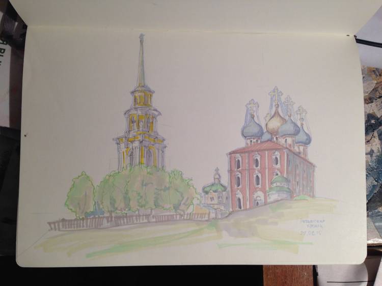 Рязанский кремль рисунок карандашом