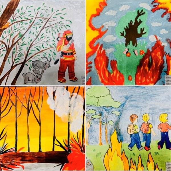 Картинки огонь в лесу рисунок 