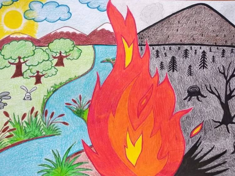 Легкий рисунок на тему пожар