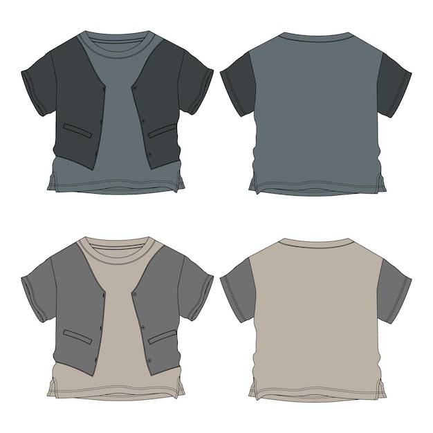 Технический рисунок футболки модный плоский эскиз векторной иллюстрации шаблон для детей