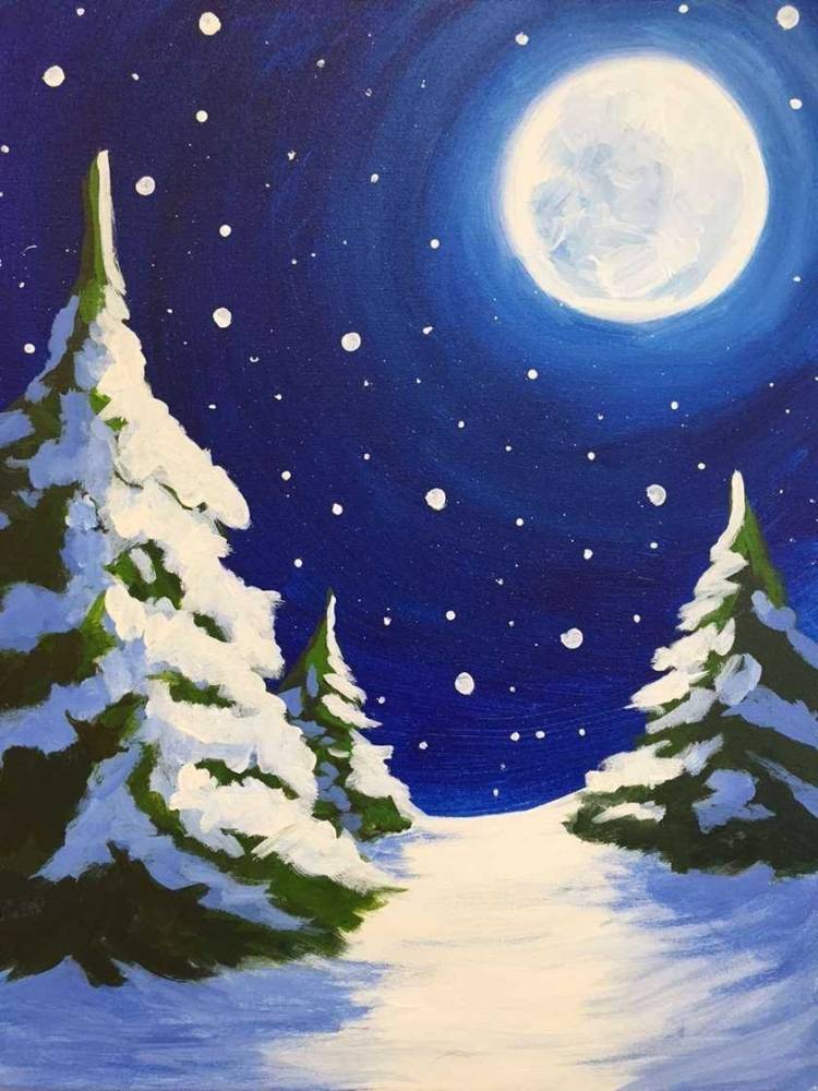 Луна зима лес