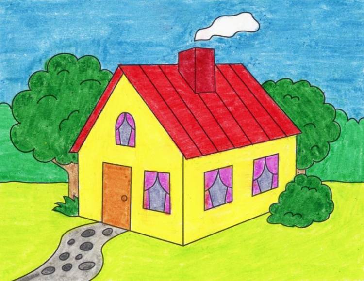 Как нарисовать дом карандашом поэтапно