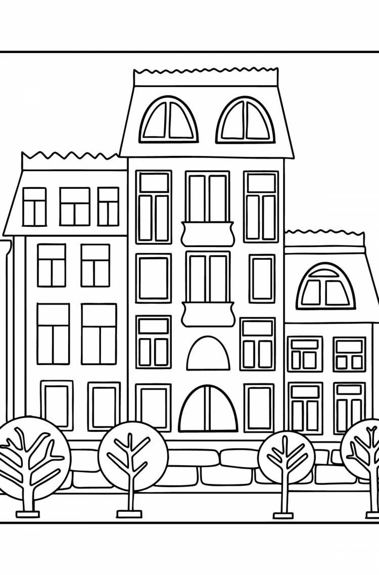 Раскраска Многоэтажный дом ♥ Онлайн и Распечатать Бесплатно!