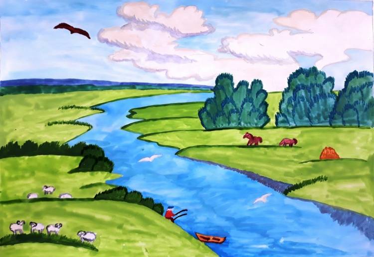 Детский рисунок реки 