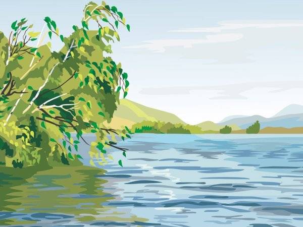 Картинки берег озера нарисованные 